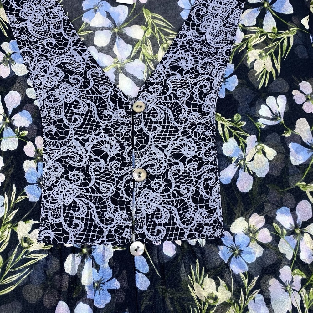 J.JILL floral Blouse MEDIUM Sheer navy blue - Picture 3 of 8